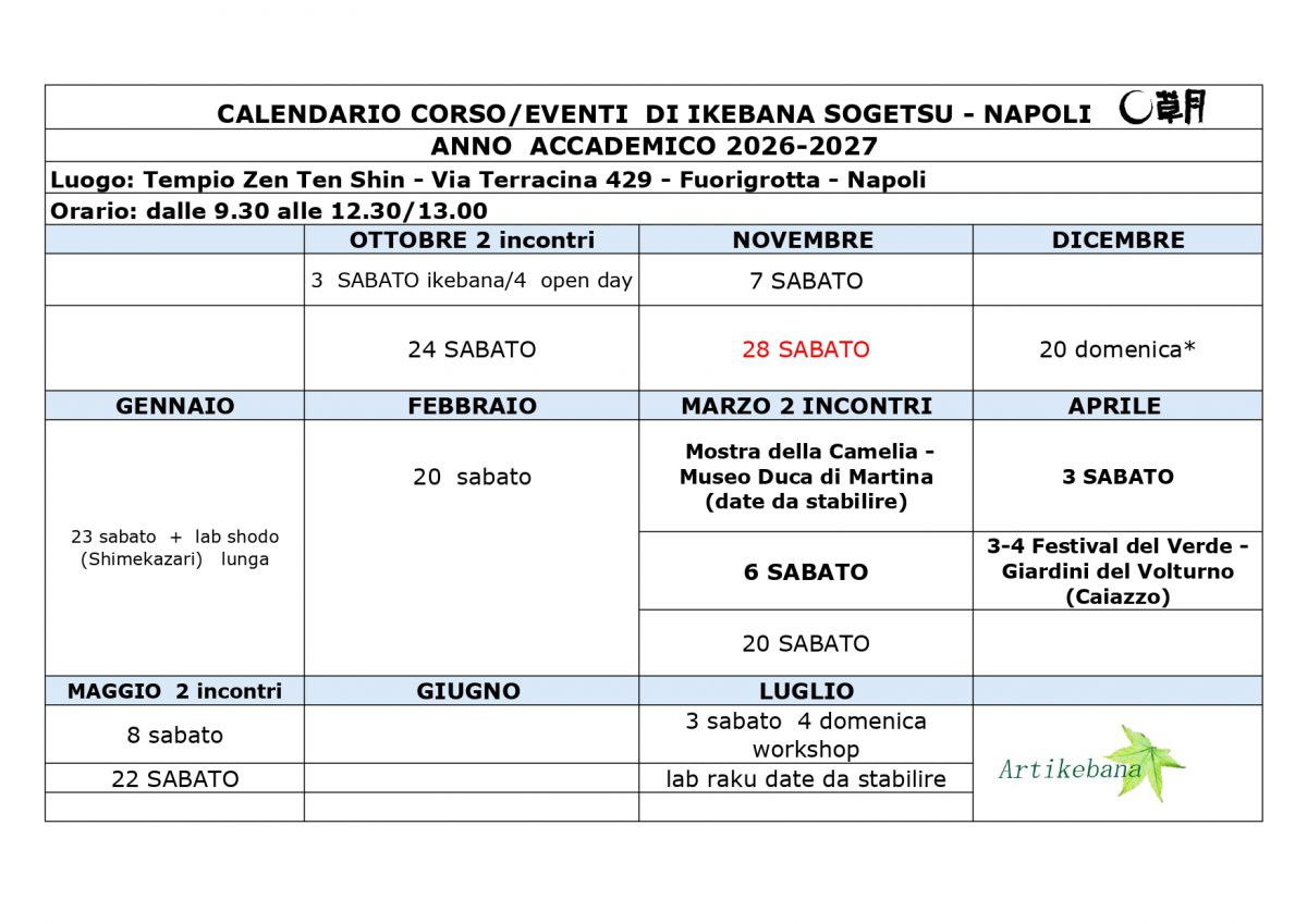 calendario incontri ikebana sede Napoli 26-27